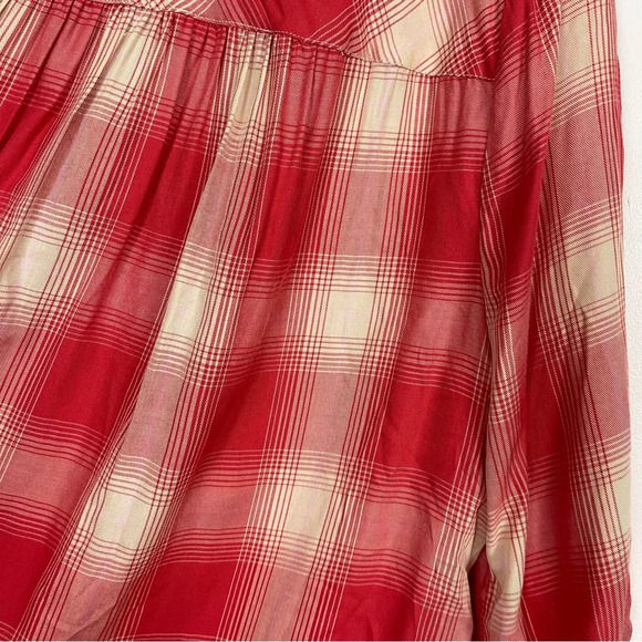 Torrid Ruffle Neck Blouse Womens Plus Size 2X 18 20 Red Pink Plaid Tunic Shirt - Picture 7 of 10